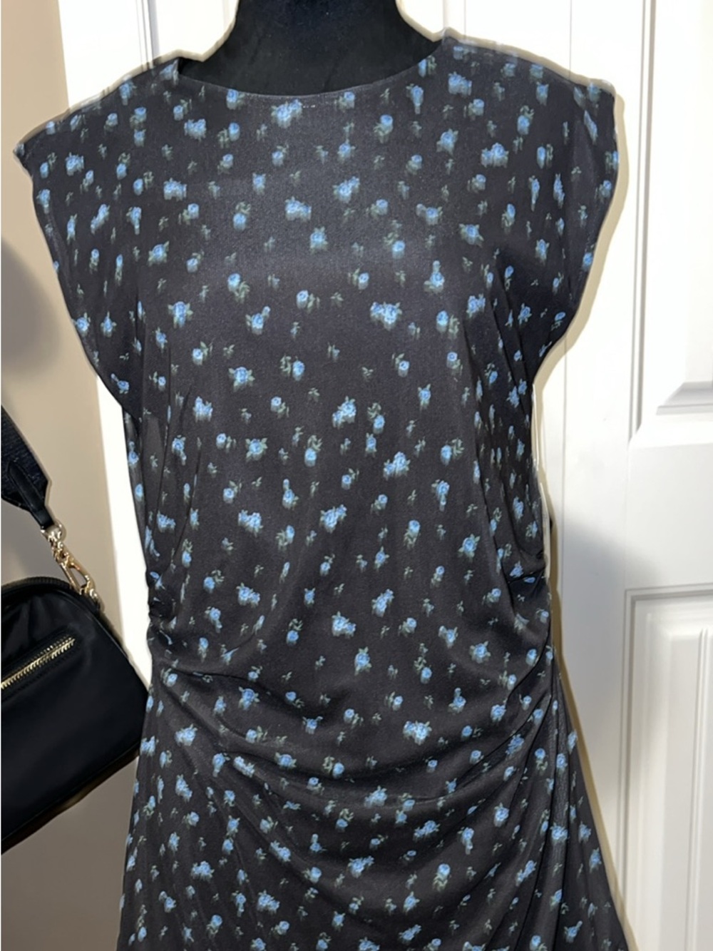 No Boundaries Black Midi Dress with Blue Floral Print